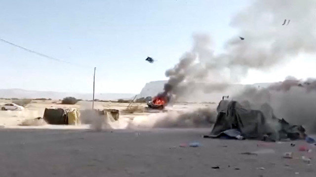 A still image from a social media video purports to show Saudi airstrikes targeting Southern Transitional Council (STC) positions in Sayoun, Yemen, released on January 2, 2026. UGC/via REUTERS