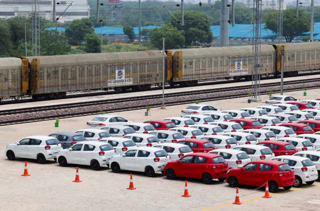 FILE PHOTO: Maruti Suzuki Celerio cars are parked beside an in-plant railway siding at Maruti Suzuki's plant in Manesar, Haryana, India, June 17, 2025. REUTERS/Bhawika Chhabra/File Photo