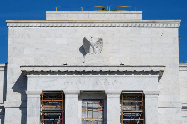 FILE PHOTO: Renovations continue at the Federal Reserve Board building in Washington, D.C., U.S., November 14, 2025. REUTERS/Elizabeth Frantz/File Photo