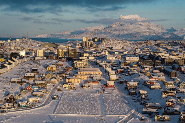 A drone view shows a general view of Nuuk, Greenland, January 15, 2026. REUTERS/Marko Djurica