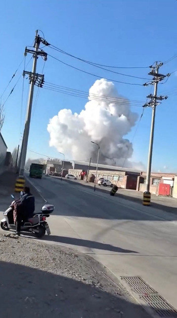 Smoke rises from the plate plant of steelmaker Inner Mongolia Baotou Steel Union following an explosion in Baotou, Inner Mongolia, China, in this social media video screengrab released January 18, 2026. SOCIAL MEDIA/via REUTERS