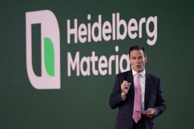 FILE PHOTO: Dominik von Achten, CEO of Heidelberg Materials, speaks during the official opening ceremony of the start-up of the new carbon capture plant at Heidelberg Materials in Brevik, Norway, June 18, 2025. NTB/Gorm Kallestad/via REUTERS/File Photo