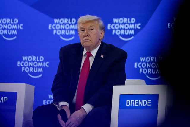 O presidente dos EUA, Donald Trump, participa do 56º Fórum Econômico Mundial (WEF) anual em Davos, na Suíça, em 21 de janeiro de 2026. REUTERS/Jonathan Ernst