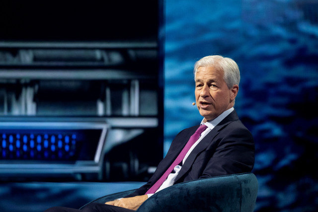 Jamie Dimon, Chairman and Chief Executive Officer of JPMorgan Chase & Co., speaks during the America Business Forum at Kaseya Center in Miami, Florida, U.S. November 6, 2025. REUTERS/Marco Bello