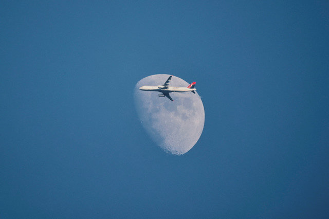 A Turkish Airlines Airbus A321-231 aircraft flies past the moon as it descends for Istanbul Airport in Istanbul, Turkey January 1, 2023. REUTERS/Yoruk Isik/File Photo
