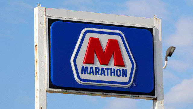 A Marathon sign is seen outside the Marathon Petroleum (MPC.N) Detroit refinery in Detroit, Michigan, U.S., on September 9, 2024. REUTERS/Rebecca Cook