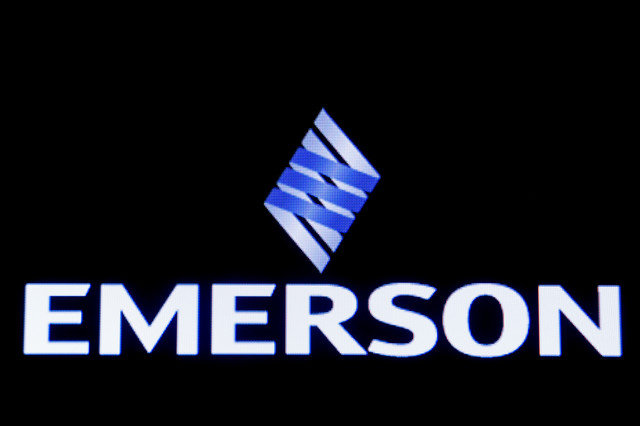 Emerson Electric Co is displayed on a screen on the floor at the New York Stock Exchange (NYSE) in New York, U.S., January 13, 2020. REUTERS/Brendan McDermid