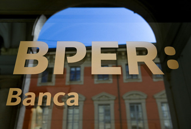 The logo of BPER Banca is pictured outside a branch in Milan, Italy, June 10, 2022. REUTERS/Flavio Lo Scalzo