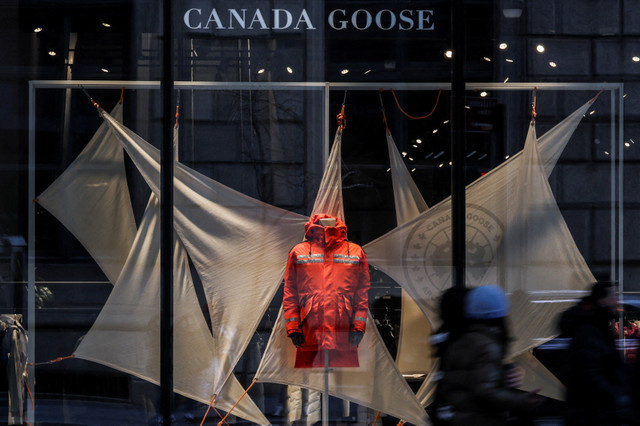 FILE PHOTO: A jacket is displayed at a Canada Goose store in New York City, U.S., April 8, 2025. REUTERS/Jeenah Moon/File Photo
