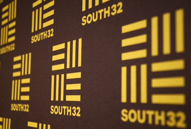 The logo of Australian miner South32 is seen at the venue of a media conference in Perth, Western Australia, on November 18, 2015. REUTERS/David Gray
