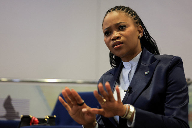 Botswana's Minister of Mineral and Energy, Bogolo Joy Kenewendo, speaks to Reuters at the Investing in African Mining Indaba conference in Cape Town, South Africa, February 10, 2026. REUTERS/Esa Alexander