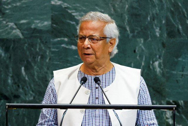 Bangladesh's Chief Adviser of the interim Government Muhammad Yunus addresses the 80th United Nations General Assembly (UNGA) at U.N. headquarters in New York City, U.S., September 26, 2025. REUTERS/Kylie Cooper