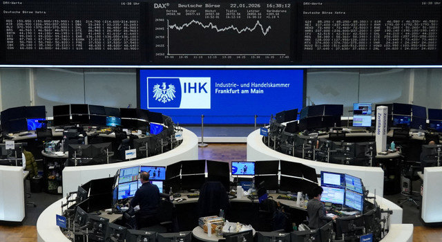 O gráfico do índice de ações alemão DAX é visto na bolsa de valores em Frankfurt, Alemanha, em 22 de janeiro de 2026. REUTERS/staff