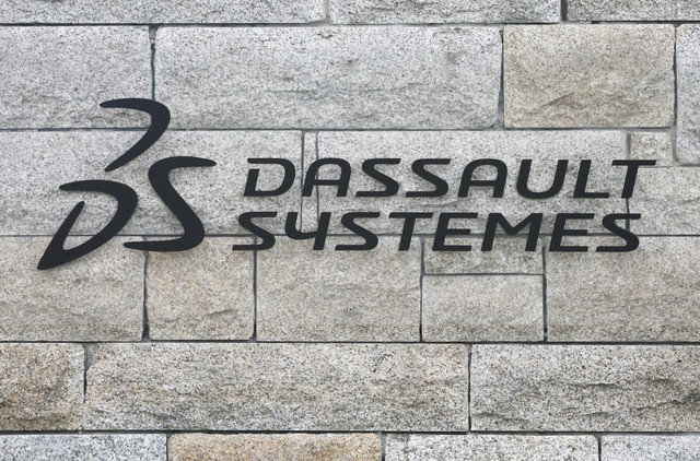 The logo of Dassault Systemes is seen on a company building in Brest, France, March 14, 2022. REUTERS/Stephane Mahe