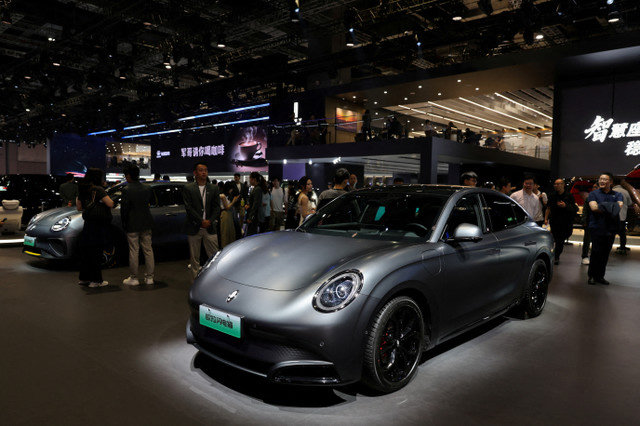 A Great Wall Motors (GWM) Ora electric vehicle (EV) is displayed at the GWM booth during a media day for the Auto Shanghai show in Shanghai, China, on April 24, 2025. REUTERS/Go Nakamura/File Photo