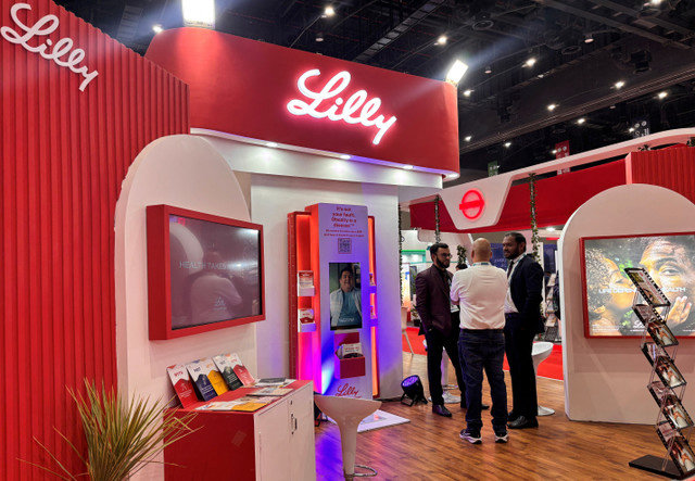 Visitors stand at the kiosk of Eli Lilly at the BioAsia conference in Hyderabad, India, February 17, 2026. Picture taken with a mobile phone. REUTERS/Sriparna Roy
