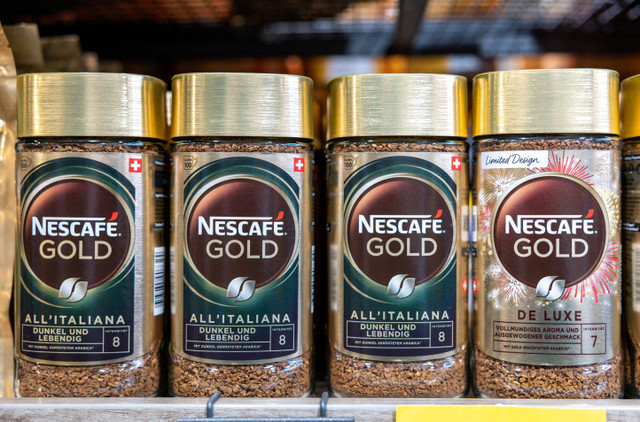 FILE PHOTO: Jars of Nescafe Gold Instant coffee, part of food giant Nestle's portfolio, are seen at the company's headquarters in Vevey, Switzerland, February 21, 2024. REUTERS/Denis Balibouse/File Photo