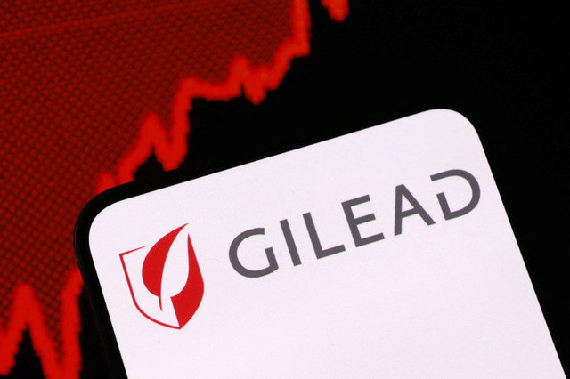 Gilead logo and rising stock graph are seen in this illustration taken August 5, 2025. REUTERS/Dado Ruvic/Illustration