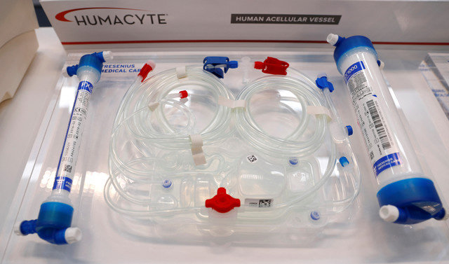 FILE PHOTO: Samples of products of Fresenius and Fresenius Medical Care are on display during the company's annual news conference at their headquarters in Bad Homburg, Germany, February 20, 2019. REUTERS/Kai Pfaffenbach/File Photo