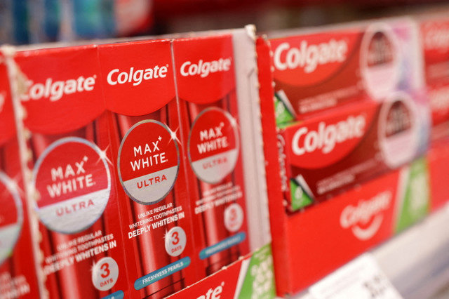 Colgate products are displayed on a shelf in a supermarket in Sarajevo, Bosnia and Herzegovina, October 29, 2024. REUTERS/Dado Ruvic