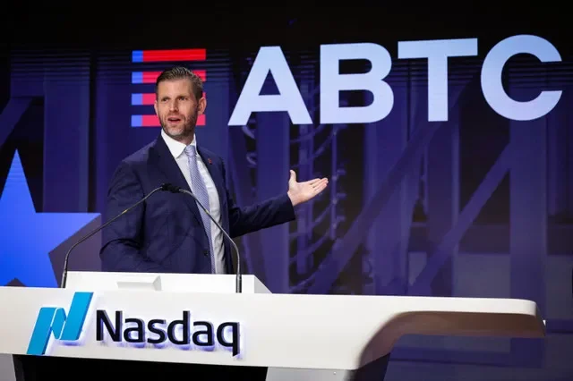 Eric Trump, Co-Founder and Chief Strategy Officer of American Bitcoin Corp., speaks during the opening bell ceremony at the Nasdaq Market in New York City, U.S., on September 16, 2025. REUTERS/Brendan McDermid