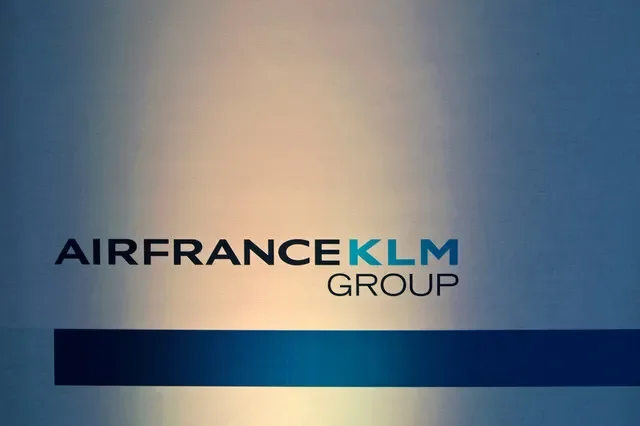 The Air France-KLM Group logo displayed at the 2025 Annual Results press conference in Paris, photographed on February 19, 2026. Photo by REUTERS/Sarah Meyssonnier