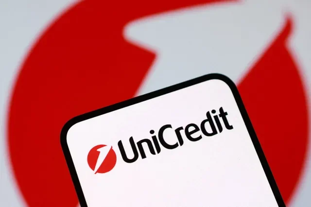 The UniCredit logo is displayed in an illustrative photo from December 2025. REUTERS/Dado Ruvic/Illustration/File Photo