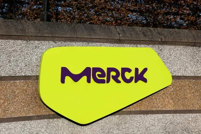The Merck pharmaceutical company logo displayed on the wall of its facility in Carrigtwohill, County Cork, Ireland. REUTERS/Clodagh Kilcoyne