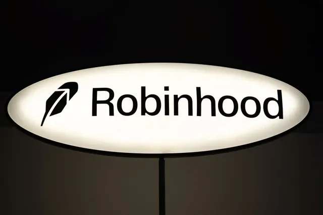 A Robinhood logo is displayed at a corporate event in New York City, March 4, 2026. REUTERS/David 'Dee' Delgado