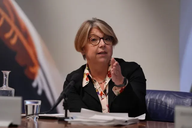 Sarah Breeden, Deputy Governor for Financial Stability, at a Bank of England press conference in London. Photo: Yui Mok/Pool via REUTERS