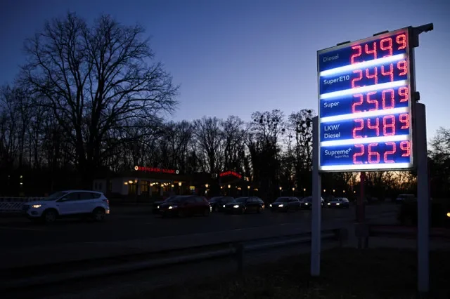 A fuel price display at an Esso gas station in Berlin reflects rising costs during the conflict involving Iran. REUTERS/Annegret Hilse