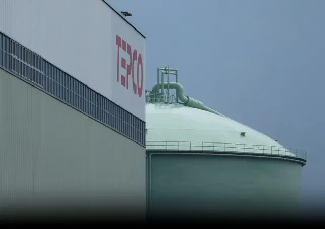 โลโก้ของ TEPCO และถังเก็บก๊าซธรรมชาติเหลว (LNG) ที่สถานีผลิตไฟฟ้าพลังความร้อนโยโกฮาม่าตอนใต้ของบริษัท Tokyo Electric Power Co Holdings (TEPCO) ในเมืองโยโกฮาม่า ประเทศญี่ปุ่น เมื่อวันที่ 18 กรกฎาคม 2017 ภาพโดย REUTERS/Issei Kato/File Photo