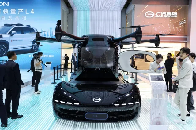 A flying car concept on display at the GAC Group exhibit during the media day of the Auto Shanghai show in Shanghai, China, April 2025. REUTERS/Go Nakamura