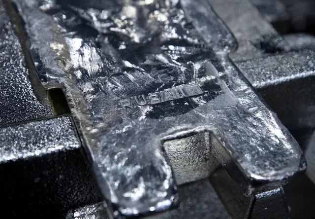 Aluminium ingots stacked at a production facility in Krasnoyarsk, Russia. REUTERS/Alexander Manzyuk/File Photo