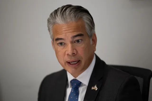 California Attorney General Rob Bonta discusses legal matters during a February 2026 interview in San Francisco. REUTERS/Carlos Barria