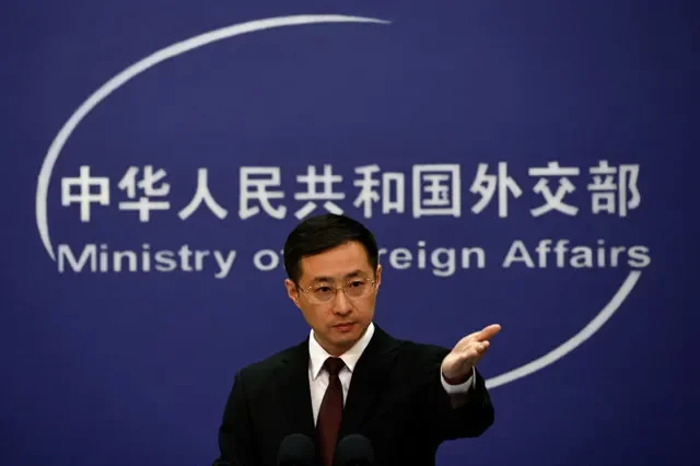 Chinese Foreign Ministry spokesperson Lin Jian gestures during a press conference in Beijing, China March 20, 2024. REUTERS/Tingshu Wang