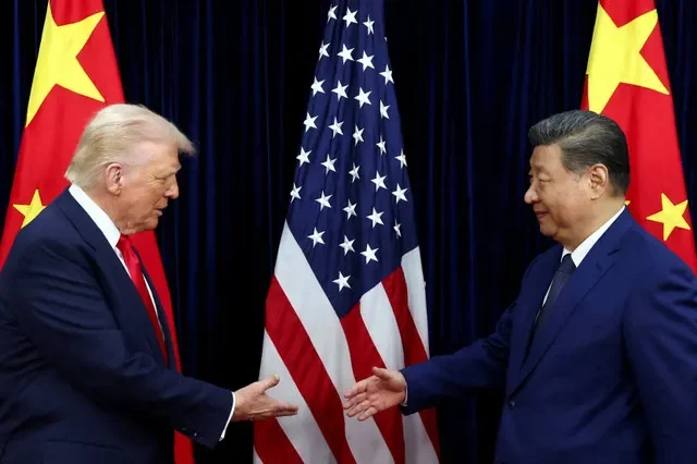 U.S. President Donald Trump and Chinese President Xi Jinping meet for bilateral talks at Gimhae International Airport during the 2025 APEC summit in Busan, South Korea. Photo: Reuters/Evelyn Hockstein
