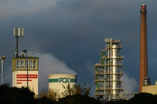 An aerial perspective of the oil processing units at the PCK refinery located in Schwedt, Germany, captured in October 2022. REUTERS/Annegret Hilse/File Photo