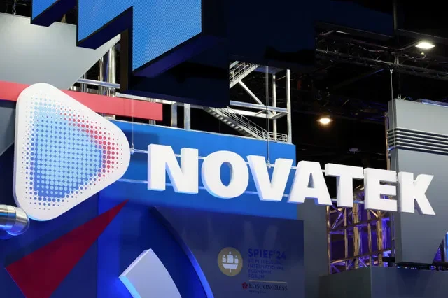 The logo of Russian natural gas producer Novatek is displayed on a board at the St. Petersburg International Economic Forum in Saint Petersburg, Russia, June 5, 2024. REUTERS/Anton Vaganov