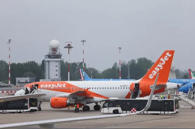 An Easyjet aircraft being moved across the tarmac at Linate Airport in Milan, Italy, during May 2024. REUTERS/Claudia Greco