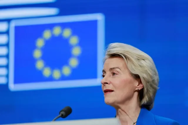 European Commission President Ursula von der Leyen addresses the media at a summit in Brussels. REUTERS/Stephanie Lecocq