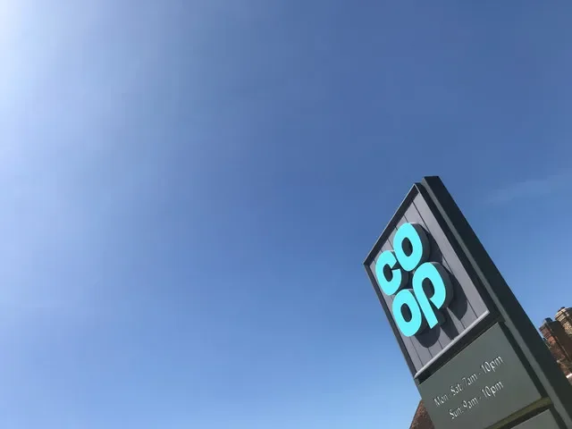 A view of the Co-op brand signage at a supermarket location in Chiswell Green, Britain, captured on May 28, 2020. Photo by REUTERS/Matthew Childs