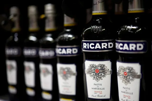 A display of Ricard aniseed-based drinks is pictured on supermarket shelves located in Chanverrie, France, dated October 16, 2024. REUTERS/Stephane Mahe