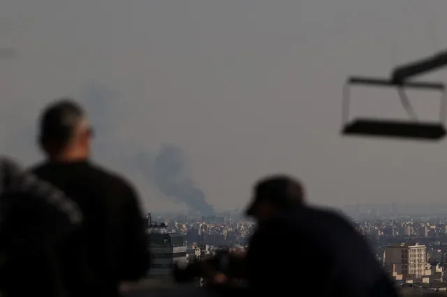 Plumes of smoke rise over the Iranian capital following military strikes on April 1, 2026. Majid Asgaripour/WANA via REUTERS