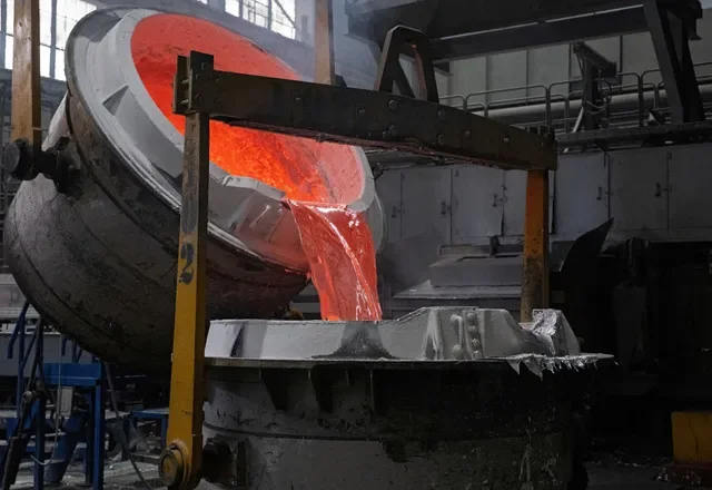 A furnace in operation at the Krasnoyarsk Aluminium Smelter, a facility belonging to Rusal in Siberia.
