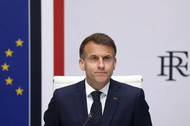 French President Emmanuel Macron attends a meeting of France's defence and security council following the Iran war ceasefire announcement and to address the return of Cecile Kohler and Jacques Paris, two French nationals freed by Iran after three and a half years in detention, at the Elysee Palace in Paris, France, April 8, 2026. REUTERS/Tom Nicholson/Pool