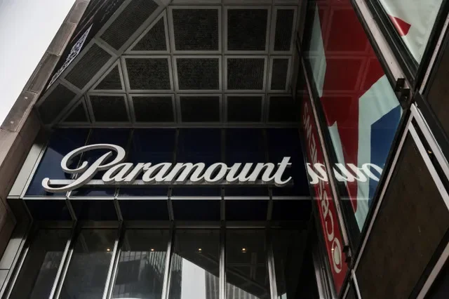 Paramount Global's office signage located at 1515 Broadway in New York City, captured in February 2026. REUTERS/Jeenah Moon
