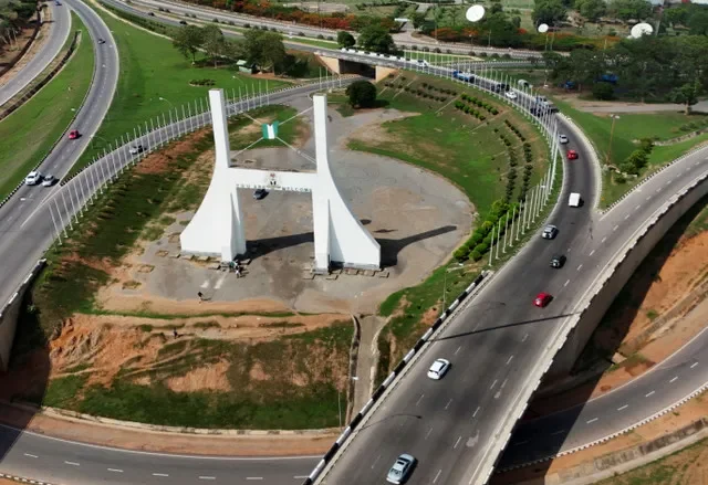 An aerial view of the Abuja City Gate, a significant monument serving as the ceremonial gateway to the capital city of Nigeria. REUTERS/Sodiq Adelakun