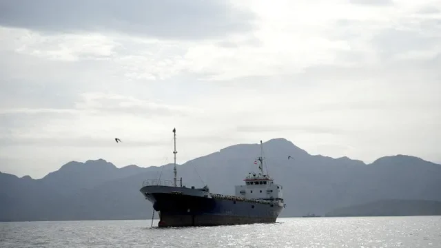 2026年4月12日、オマーンのムサンダム州沖のホルムズ海峡を航行する船舶。ロイター/資料写真