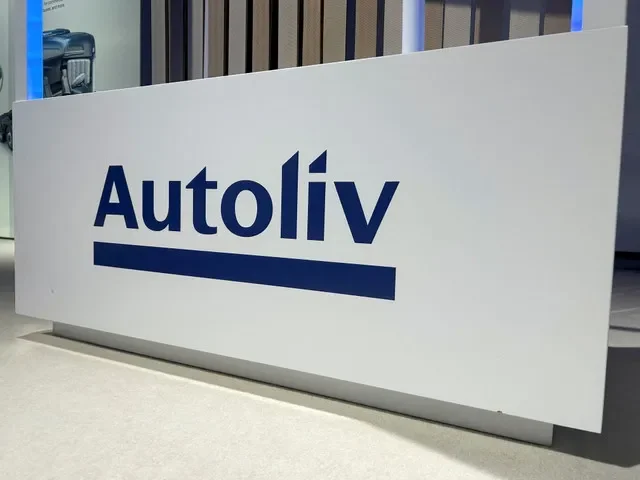 The Autoliv logo is showcased during a safety product exhibition at the company's Capital Markets Day held in Stockholm, Sweden. REUTERS/Marie Mannes/File Photo